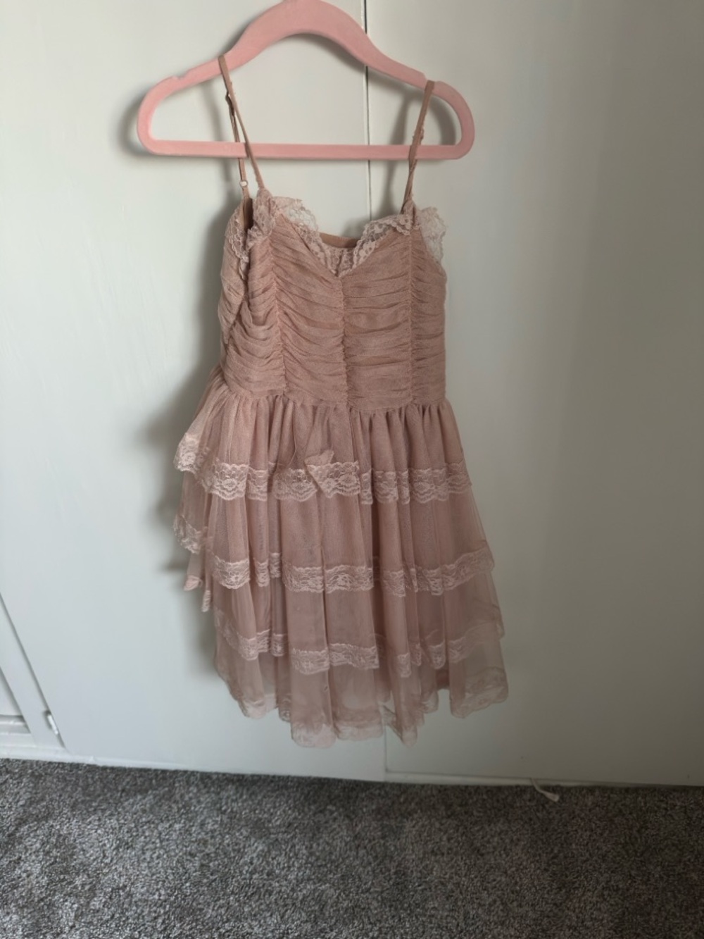 Girls' Dusty Pink Lace Tiered Party Dress
